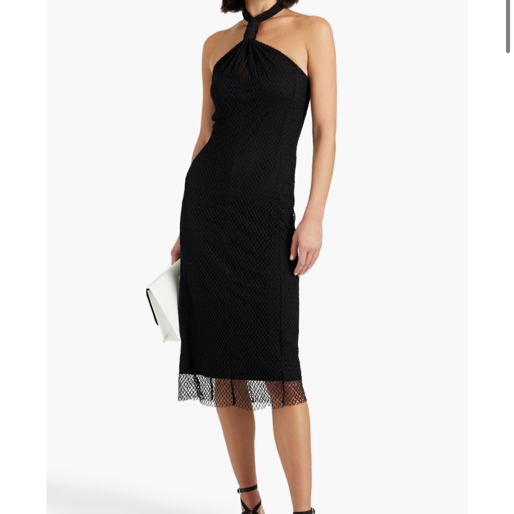 HELMET LANG Twisted fishnet halterneck midi dress